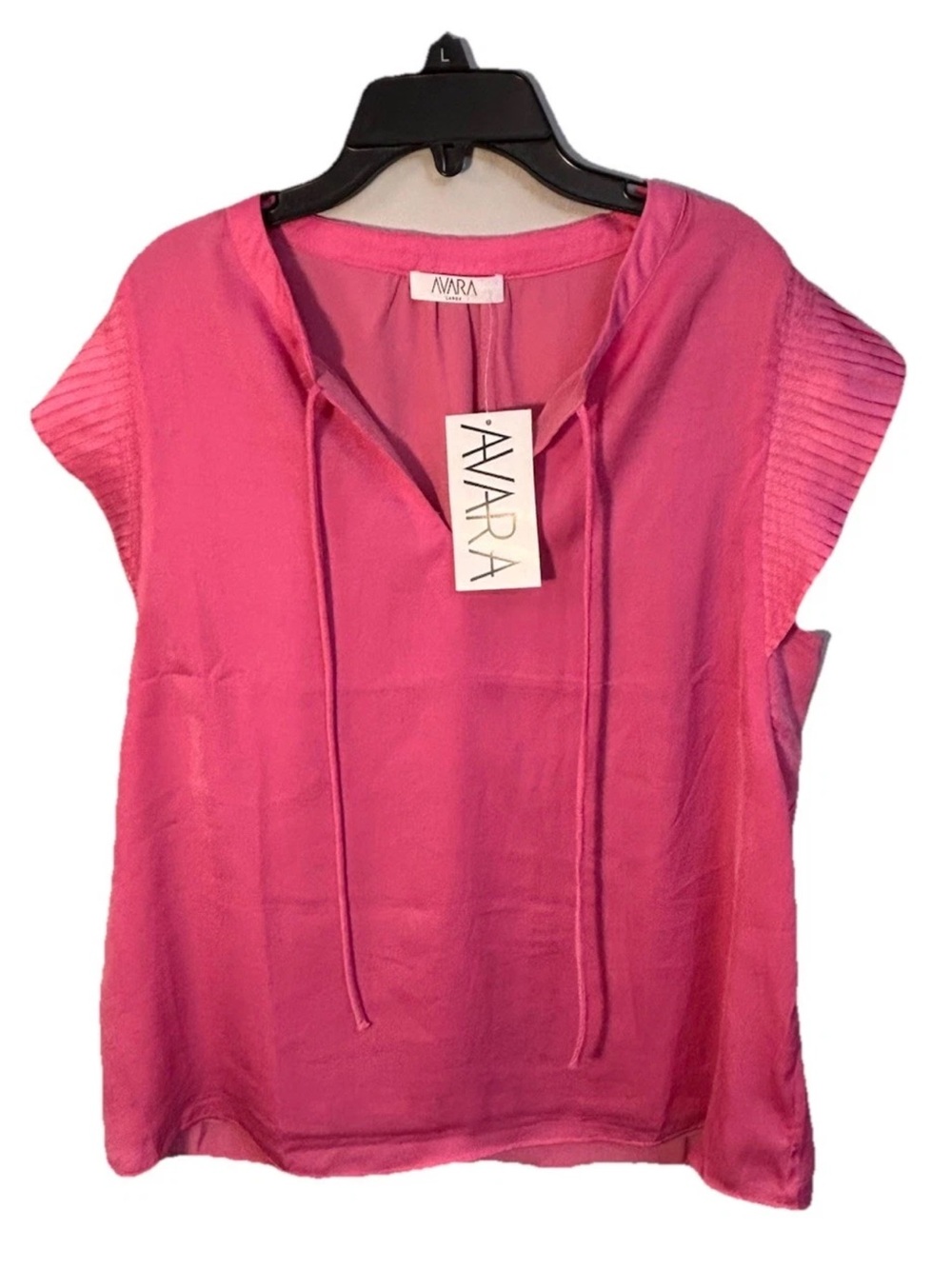 NWT Avara Pink Tie Neck Blouse Womens Large Flutter Sleeve Boutique Top